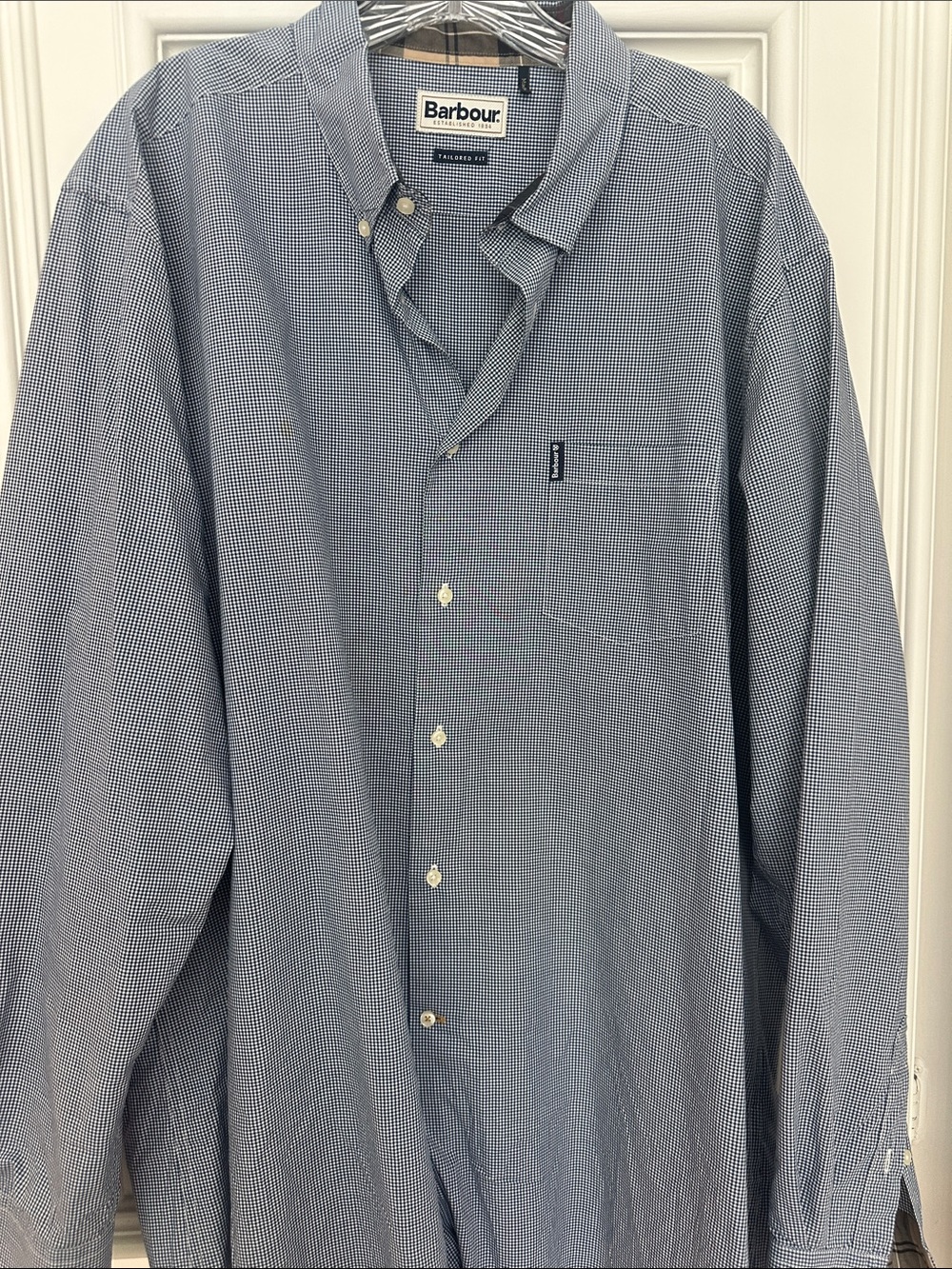 Barbour Blue Micro-Check Long-Sleeve Button-Up Shirt